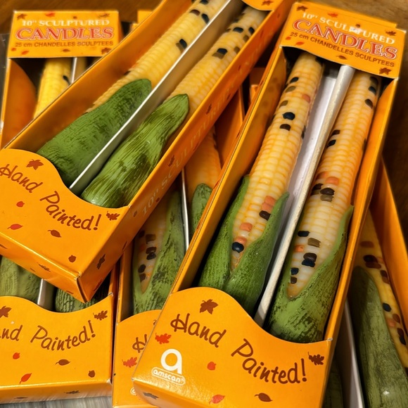 Vintage NOS Amscan Corn Hand Sculpted Painted Tapered Candles Fall Thanksgiving - Picture 3 of 11